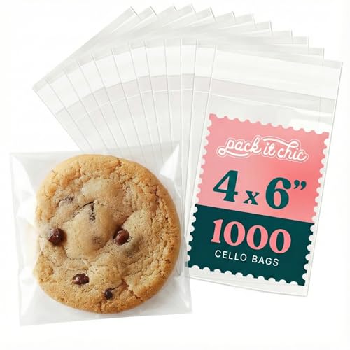 4x6 Clear Cookie Bags With Seal (1000 Pack) - Self Sealing Cellophane Bags - size: 4" X 6"