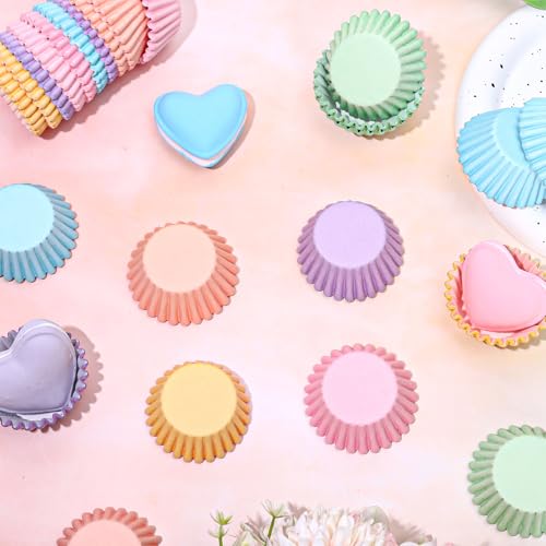 Whaline 600Pcs Pastel Mini Cupcake Liners Colorful Baking Cups Pink Blue Purple Yellow Orange Green Muffin Cupcake Wrappers for Spring Easter Birthday Wedding Bride Baby Shower Party Supplies - color: Pastel
