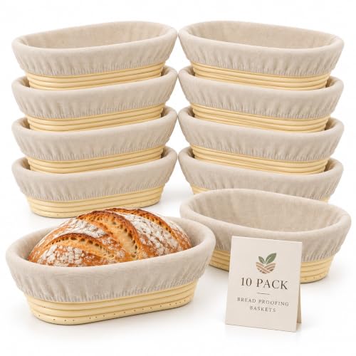 10 Pack Oval Banneton Bread Proofing Basket, 10in Sourdough Banneton Basket