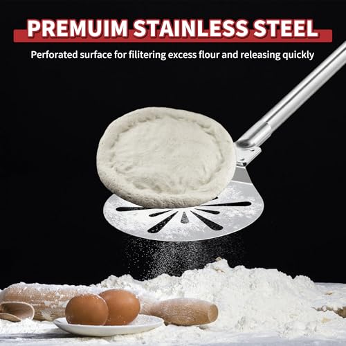 Stainless Steel Pizza Turning Peel 7-Inch, HaSteeL Round Pizza Turner Paddle, Perfortaed Pizza Spinner Spatula with Long Detachable Handle, Dishwasher & Oven Safe - size: 7 Inches