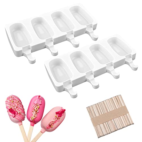 Sakolla 2 Pack 4 Cavity Mini Popsicle Silicone Molds with 50 Wooden Sticks - size: 2 Pcs Mini - White