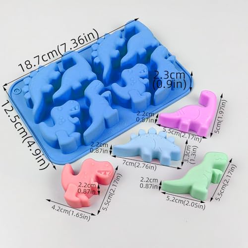 2Pcs Dinosaur Silicone Candy Molds - 8-Cavity Gummy Dinosaur Molds Shaped with T-rex, Stegosaurus, Triceratops, Brontosaurus, Non-stick and Bpa Free for Chocolate, Soaps, Crayons, Ice Cubes - color: 2pcs Large Dinosaur Molds