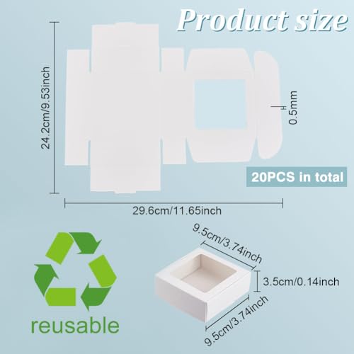 BENECREAT 20Pcs Cardstock Boxes with Clear Window, 3.7x3.7x1.4inch, White - color: White, size: 3.6x3.6x1.4 Inch (Pack of 20)