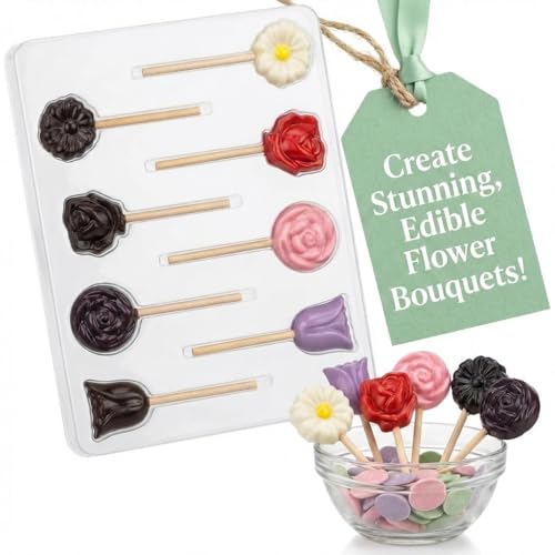 Assorted Flowers Lollipop Chocolate Candy Mold 229, 8 Cavities, 1" to 1.5" Diameter