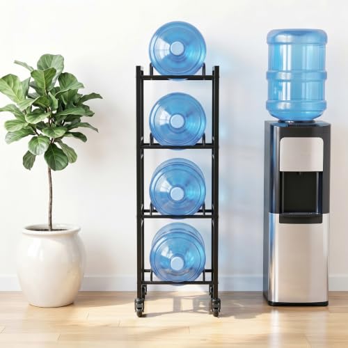 5 Gallon Water Jug Holder with 4 Locking Casters, 4-Tiers Water Jug Stand - size: 4 Tier-Single Row
