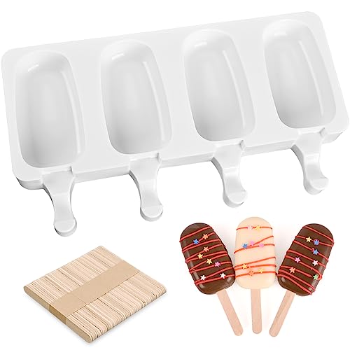 Sakolla Popsicle Silicone Mold with 50 Pcs Wooden Sticks - size: 1 Pc Large - White