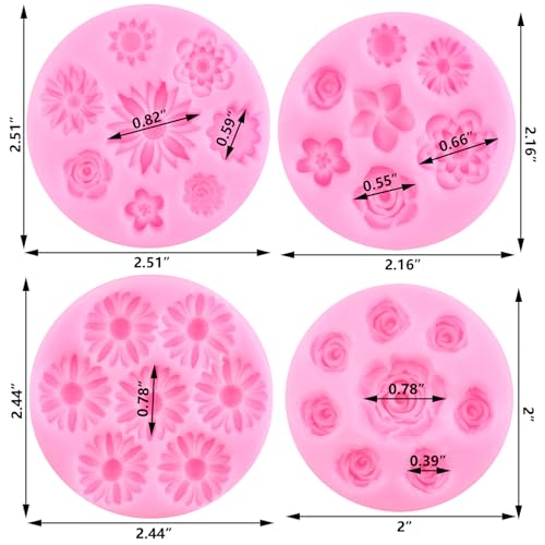 ZiXiang Flower Silicone Mold Rose Daisy Orchid Flower Fondant Mold Set Of 4 - color: Style AA