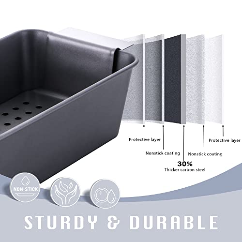 HONGBAKE 4 Pack Meatloaf Pan with Drain Tray, 9 x 5 Inches Loaf Pans with Insert, Nonstick Meat Loaf for Baking, Grey - color: Gray - 4 Pack