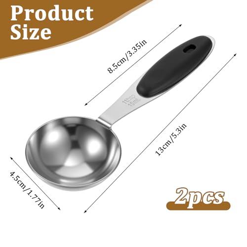 2Pcs 1Tablespoon Measuring Spoons, Stainless Steel Tablespoon Measure Scoop with Black Silicone Grip Measuring Scoop Dishwasher Safe for Coffee Pet Food Grains Protein Spices (3tsp, 15ml, 1/2oz) - color: Black