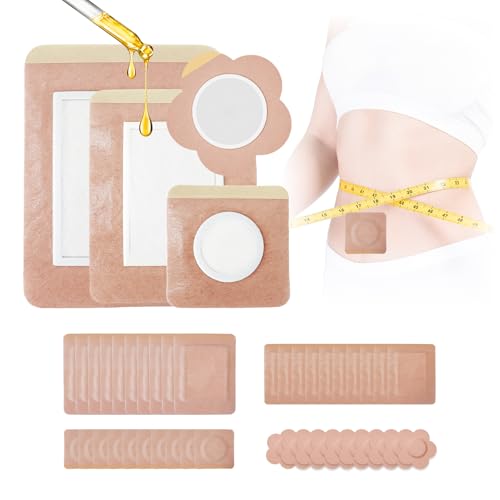 40Pcs Castor Oil Patches, Yuelong 4 Sizes Castor Oil Pack Wrap Disposable Organic Cotton Self-Adhesive Pads for Belly Button, Joints & Body Care, Leak-Proof & Breathable - size: Mix40Pcs