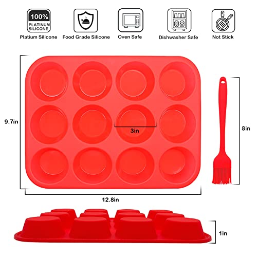 Silicone Muffin Pan Set,2 Pcs 2.8" 12 Cups Egg Bite Mold,Non-Stick,Easy Release,For Egg Muffins, Cupcakes, Large Muffins,Pizza Muffins,Cheesecakes(Black + Red) - size: 2PCS:Red + Black(2.8")