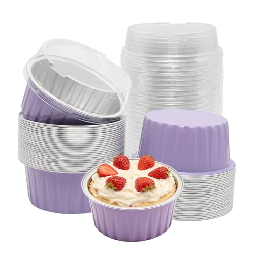 50 Pack 5oz Mini Cake Pans with Lids, Purple - color: Purple, size: Round