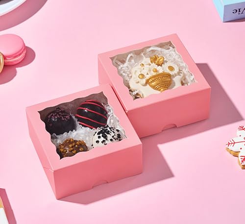 80Pack 4x4x2 Inches Bakery Boxes w/Window Party Wedding Favor - color: Pink