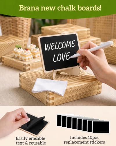 10PCS Pine Wooden Nested Buffet Risers with Mini Signs