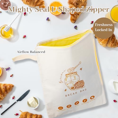 2 Pack Reusable Beeswax Bread Bags for Homemade Sourdough, with Wide Zipper - color: Ivory