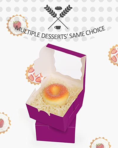 qiqee 4*4*2.5inch/55Packs Bakery Box with Window Deep Purple Macaron Boxes Small Donut Pastry Boxes for Party Mini Cookie Boxes(5 Diferent Gift Include) - color: Deep Purple, size: 4*4*2.5inch/55Packs