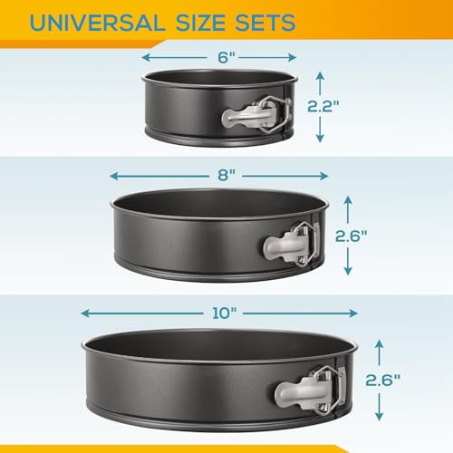 HIWARE Springform Pan Set of 3 Non-stick Leakproof Round Cake Pan Set Includes 3 Pieces 6" 8" 10" - size: 6+8+10 Inch
