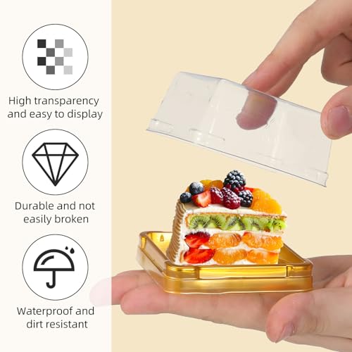 50 Pcs 3 Inch Mini Cake Box, Clear Plastic Cupcake Box with Lids Single Square Dessert Container Mooncake Packing Box for Individual Muffins Cookies Chocolate Wedding Party Christmas