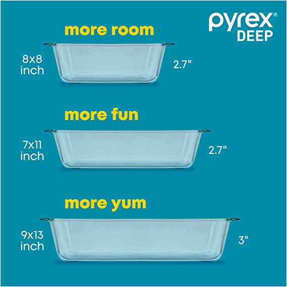 Pyrex 8x8 Deep Glass Baking Dish with Plastic Lid, Deep Casserole Dish - size: 8x8 (1-Count)