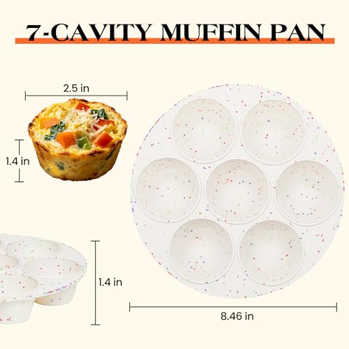 CAKETIME Silicone Muffin Pan for Air Fryer Oven, Nonstick 7 Cups Confetti Design, Baking Mold for Egg Bites, Muffins, Cupcakes, Mini Quiche 1 Pack - size: 1pc:7-Cup 2.5in