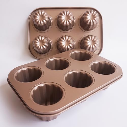 6-Cavity Nonstick Canele Molds, Mini Canelle Baking Pan - style: 03-Canele 6cups Gold