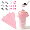 Piping Bag Holder Stand, Clear Cream Icing Bag Holder with 2 Pack 14 Inch Reusable Piping Bags, 5Pcs Pastry Bag Ties, 1 Couplers and 6 Tip for Home Bakers & Professional Chefs