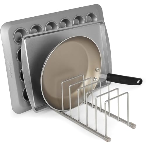 FitWell Kitchen Bakeware Organizer,Plate Racks,Rack for Plastic Lids,Cutting Boards,Cookie Sheets,Pots & Pans Holder,Compact Kitchen Storage,Cabinet Organizer - color: Satin Nickel