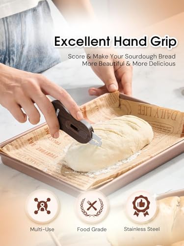 CLUEAPOP Bread Lame | Sourdough Scoring Tool | Bread Scoring Tool | Lame Bread Tool | Sourdough Tools Includes 5 Bread Razor Blades, Extractable & Magnetic Scoring Knife for Bread Baking - color: Walnut