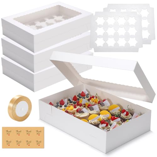 5 Pack 24 Count Standard Cupcake Boxes with Window & Inserts White - color: white