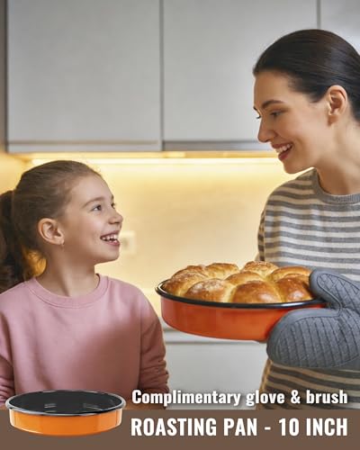 Round Roasting Pan Set, Enamel 10" Cake Baking Pan for Oven Orange - color: Orange - 10 Inch