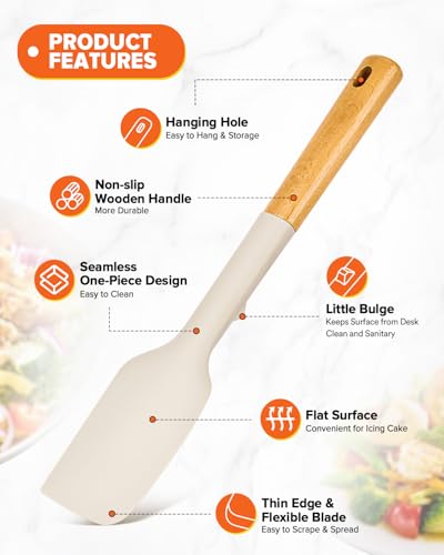 Badiano Silicone Heavy-Duty Spatula, Rubber Scraper for Nonstick Cookware - color: Khaki