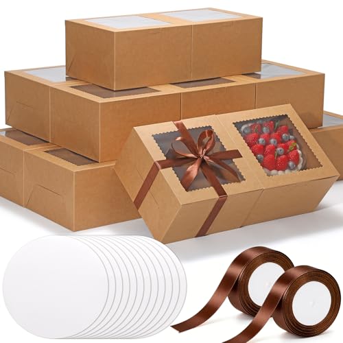 KPOSIYA 40pcs 8x8x5 In Cake Boxes with Cake Boards（20 Boxes & 20 Boards） - color: Brown, size: 8x8x5 inch