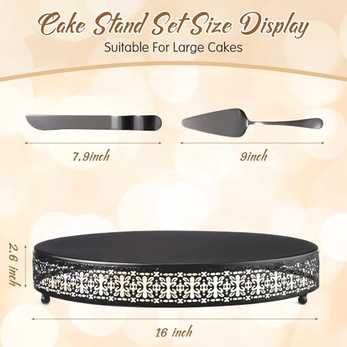 Wenqik Black Metal Cake Stand 16 Inch with Cutting & Spatula - color: Black, size: 16 Inch