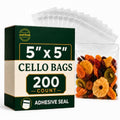 Seal Fresh 5 x 5 Inch Cellophane Bags 200 Pack — Clear Self-Sealing Resealable Treat Bags for Cookies, Candy, Pastries, Party Favors, Square Cello Packaging - size: 5" x 5"