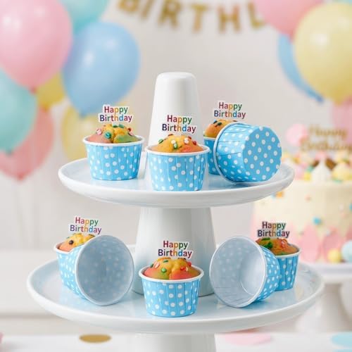 100Pcs Paper Baking Cups, Polka Dot Cupcake Liners, Mini Muffin Wrappers for Party and Wedding, 1.97x1.5x1.18 in(Blue) - color: Blue