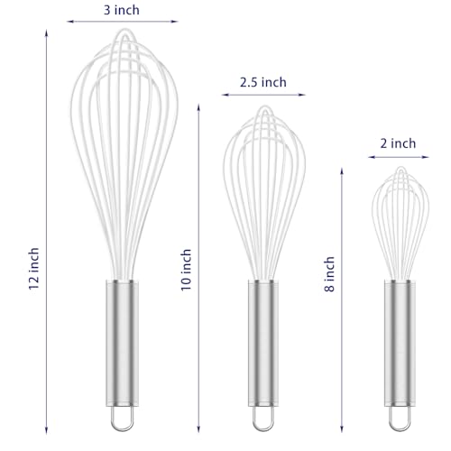 OYV White Silicone Whisk Set of 3, 8/10/12 Inch, Non-Scratch - color: Premium(White Pack)