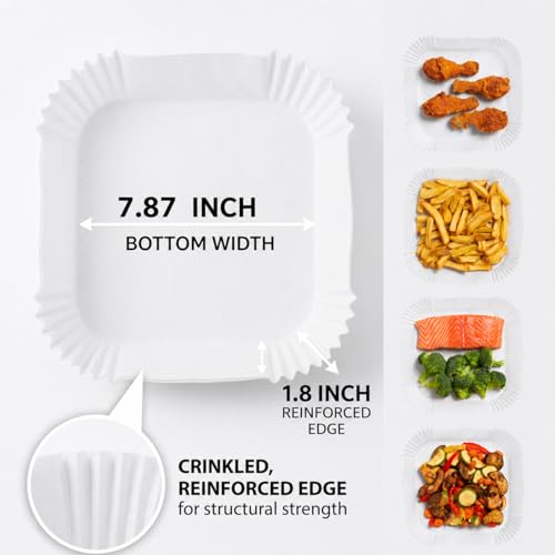 Air Fryer Liners 100 Count, Square Parchment Paper Liner 8 Inch, Non Stick Bake Paper, Disposable Oil Proof Heat Resistant Easy Cleanup for Air Fryer Basket, Oven Microwave Baking, White Square - color: 8" Square White