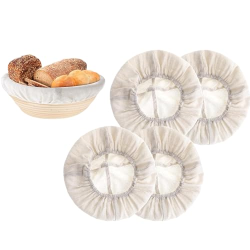 4 Pcs Banneton Proofing Liners,10 Inch Bread Basket Liner,Reusable Rattan Banneton Liner Cloth Cover for Bakery Home Baking,4 Round Proofing Covers - size: 4 Piece Round