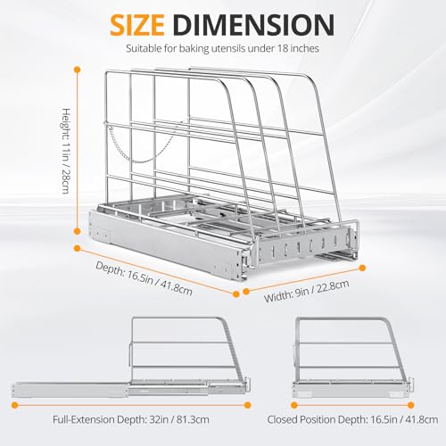 Pull Out Cabinet Organizer for Cutting Board, Cookie Sheet, Baking Sheet - size: 9”W x 16.5”D (22.8 x 41.8 cm)