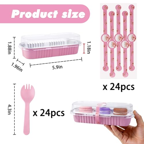 24 Pack Mini Loaf Pans, 7.5oz Mini Cake Pan & Mini Cupcake Pan Set – Disposable Aluminum Baking Pans with Lids, Spoons & Stickers, Premium Sturdy Gift Set for Cakes, Cupcakes, Desserts & Party Treats - color: Pink