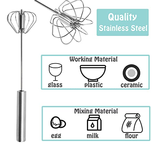 Semi-automatic Whisk, Stainless Steel Egg Beater, Hand Push Rotary Whisks Mixer Stirrer for Making Cream, Whisking, Beating and Stirring (Silver) - color: Silver
