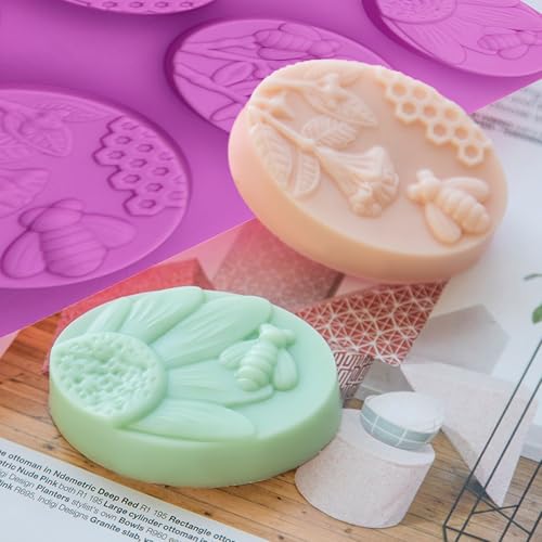 Bee Honeycomb Silicone Molds, 2 Pack Oval Soap Mold 12 Cavitiy - color: Oval Bee Soap