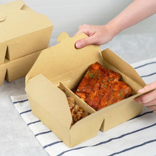 Karat Paper To Go Food Container [76 oz - 200 ct], 2-Compartment Leak-Resistant, Microwavable, Heavy-Duty Take Out Boxes | Grease Resistant & Stackable | #3 Kraft - color: Kraft, size: 76 - 2C