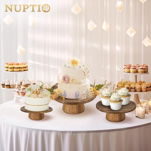 NUPTIO Wooden Cake Stand, Acacia Wood Cupcake Holder, Set of 3 - size: 7.6" & 9.5" & 11.5"