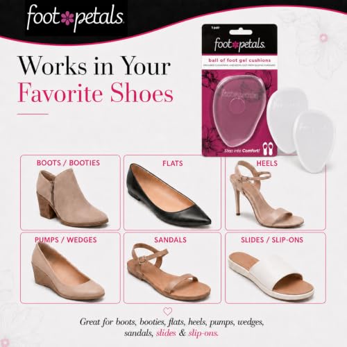 Foot Petals Ball of Foot Cushions, Metatarsal Pad, Lasting Comfort Relief, Prevent Toe Sliding, Overhang, Women's Heels - color: Clear Gel, style: 3 pair