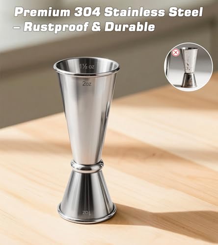 Stainless Steel Cocktail Jiggers – Japanese Style Double Measuring Cups for Bartending (1oz/2oz) - color: Silver, size: 1 Pack-A