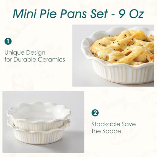 vancasso Ceramic Mini Pie Pans Set of 6, 5.2 Inch Small Pie Dishes, White - color: White