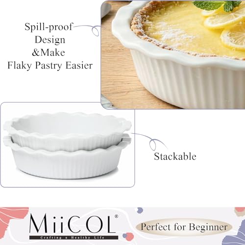 Miicol Ceramic Pie Pan Set of 2, 50 oz Ripple Edge Deep Baking Dish - size: 9 INCH PACK OF 2