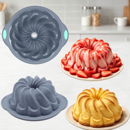 Tongjude 4 Pieces Silicone Cake Pan, Nonstick Silicone Cake Molds, Food Grade Silicone Bakeware for Jello, Cake, Pound Cake, Gelatin, Brownie and Bread, 10 Cups, Grey - size: 4pcs waterfall cake pan(10 Cups)