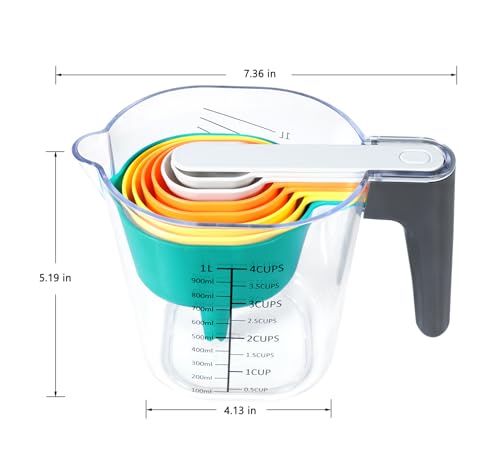 Stackable 10-Piece Measuring Cups and Spoons Set with Lids - color: 10 Piece - Multicolor
